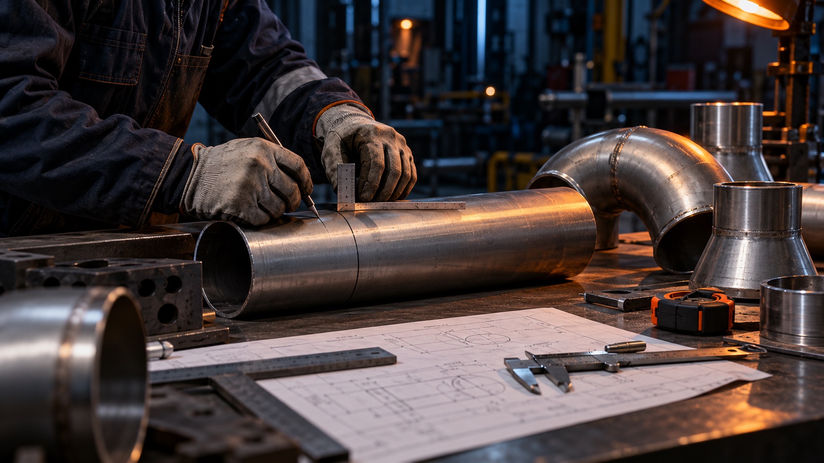 Traçage précis d’un tube en atelier avant fabrication